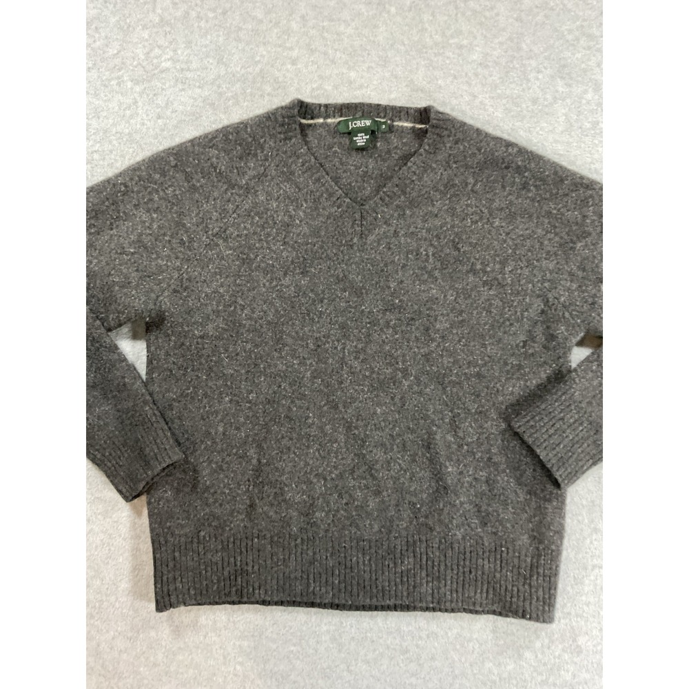 J.Crew Mens Charcoal Gray 100% Lambswool V-Neck Raglan Sweater M 2105
